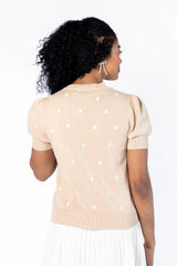 Polka Dot Daydreams Taupe and Ivory Short Sleeve Sweater