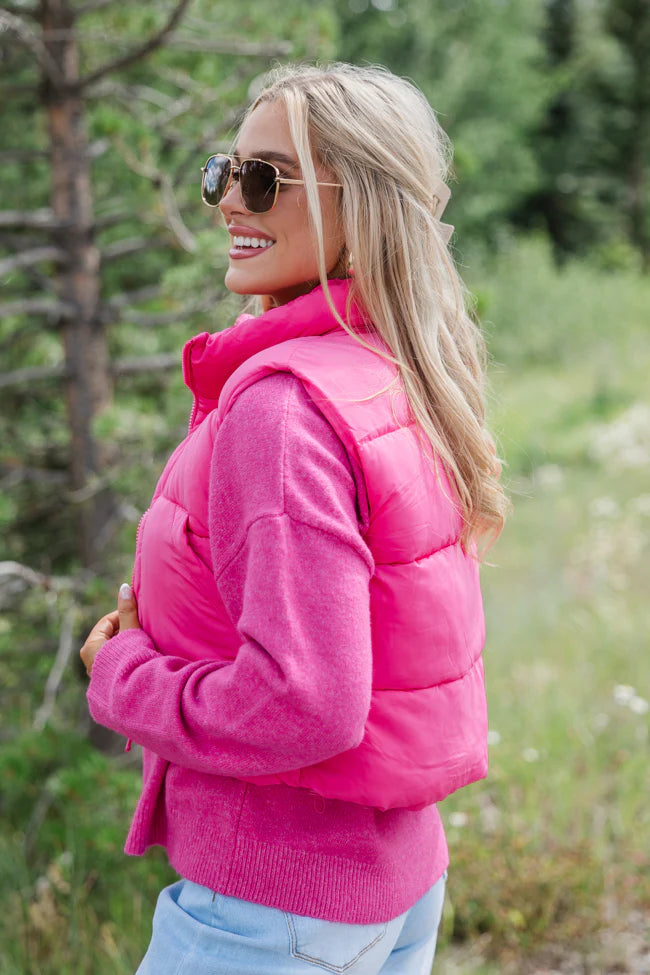 Sights To See Fuchsia Cropped Puffer Vest