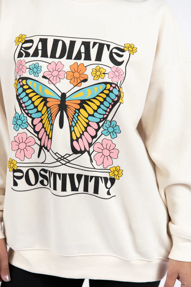 Radiate Positivity Cream Oversized Graphic Sweatshirt