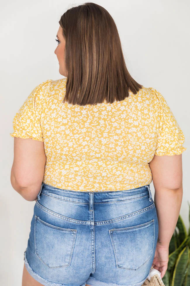 Repeating Sound Yellow Floral Cinched Detail Bodysuit SALE