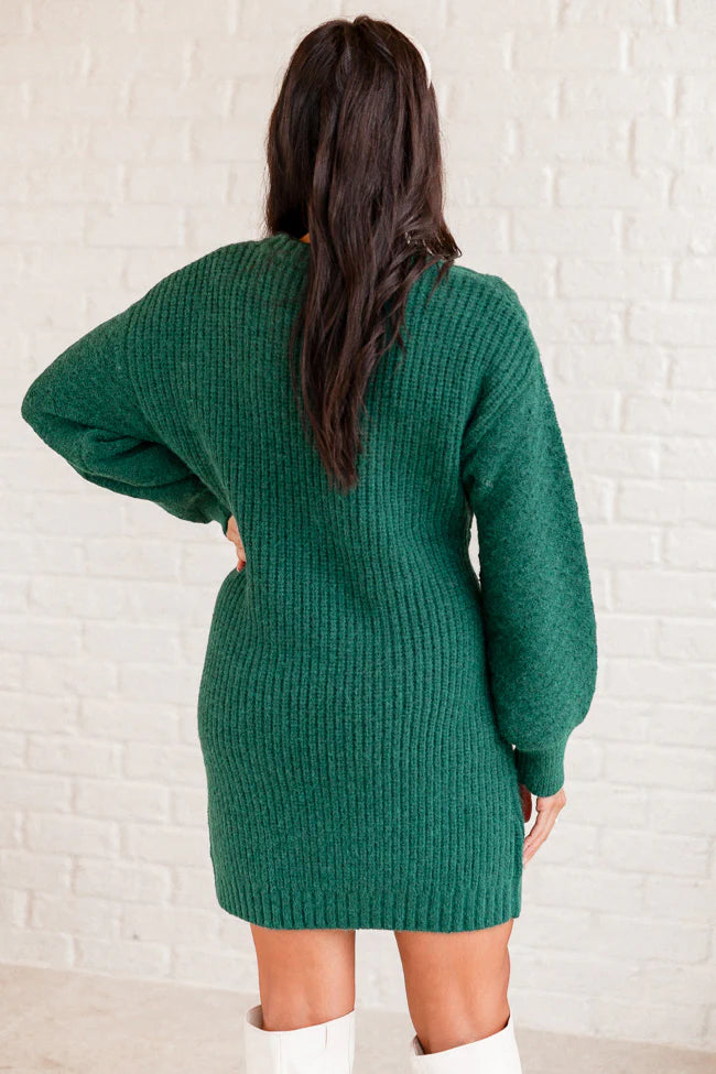 All Is Bright Evergreen Multi Textured Long Sleeve Sweater Dress FINAL SALE