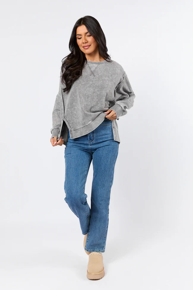 Around Town Charcoal Acid Wash Knit Pullover