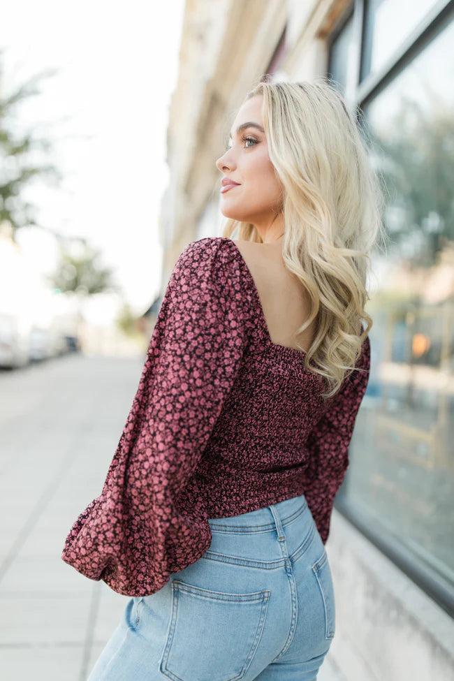 Day We Met Brown and Pink Smocked Square Neck Floral Top FINAL SALE