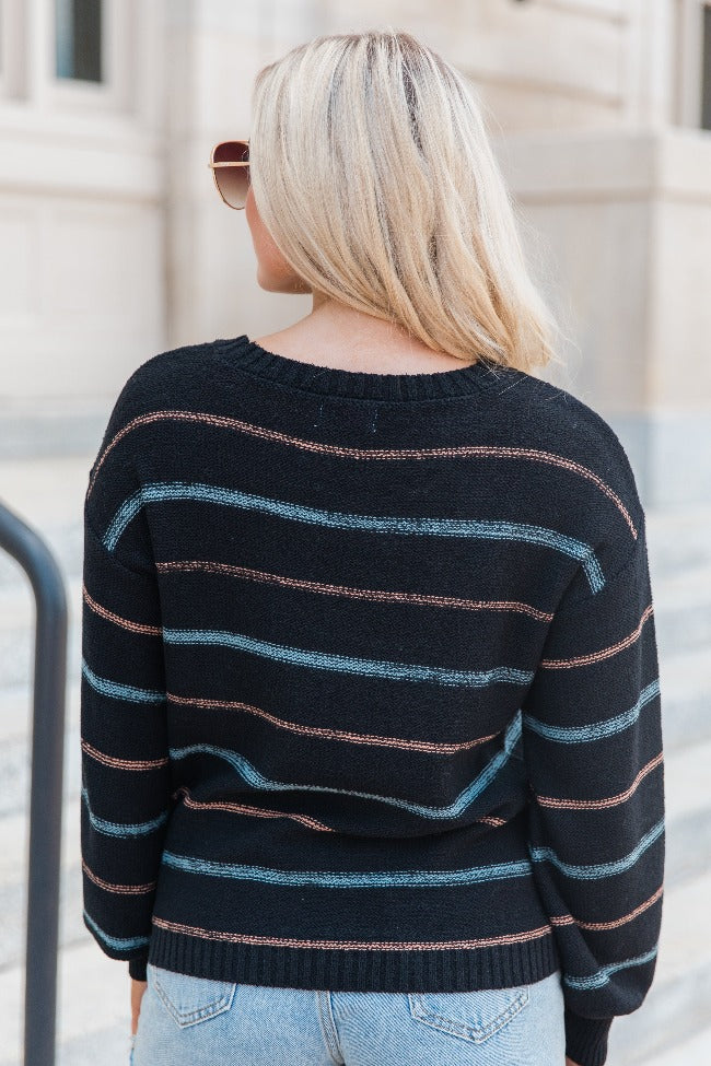 Thinking About You Black Striped Crew Neck Sweater SALE