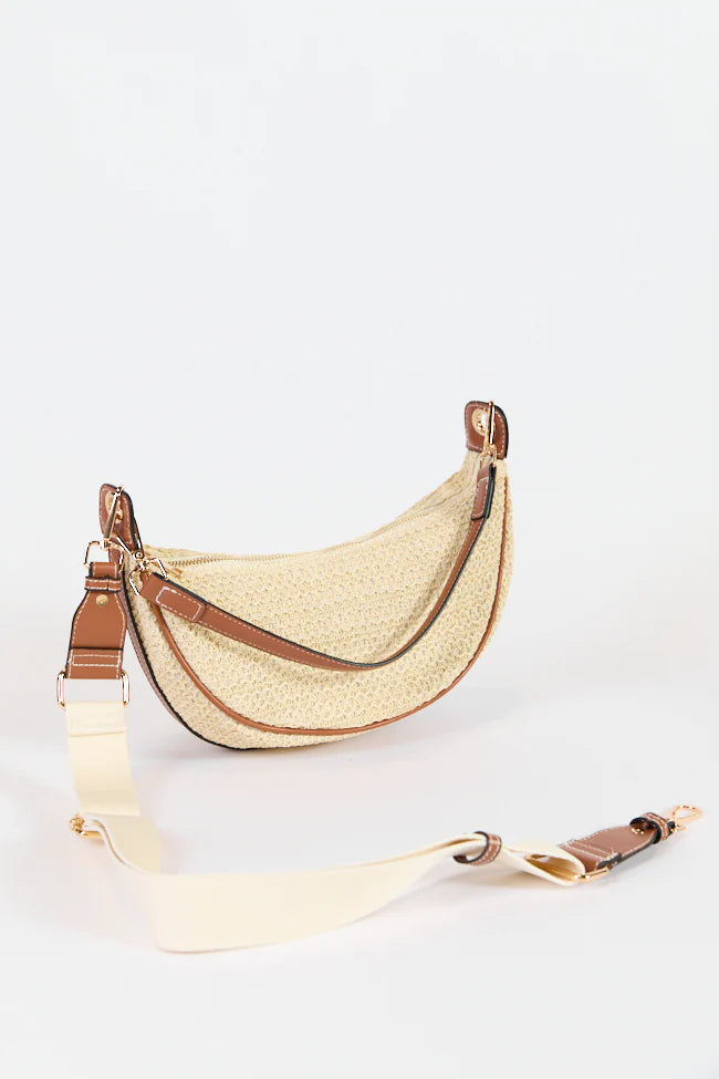 Kelly Tan Raffia Crossbody Purse