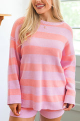 Sign Of The Times Coral And Lilac Striped Sweater Set SALE