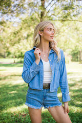 A Girl Like Me Medium Wash Cropped Chambray Blouse FINAL SALE