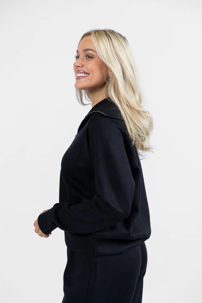 Let's Just Stay Black Quarter Zip Knit Pullover