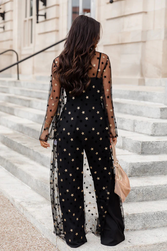 Backstage Pass Black Mesh Star Embellished Kimono SALE