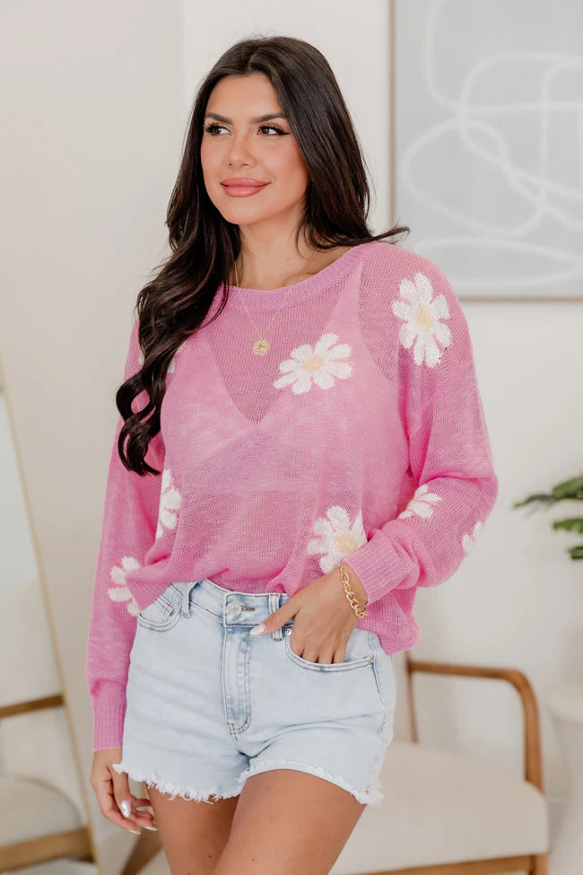 Oops-A-Daisy Pink Daisy Print Sweater SALE