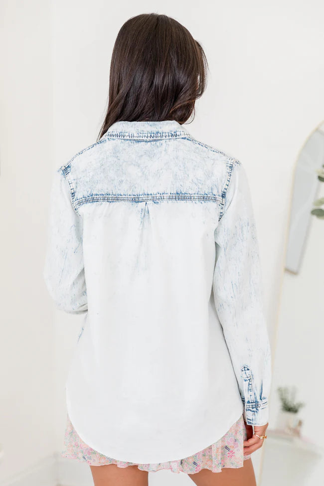 With Ease White Wash Chambray Button Front Blouse SALE