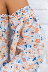 Sonic Blooms Orange Floral Off The Shoulder Long Sleeve Blouse SALE