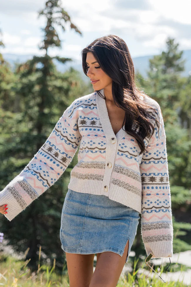 Fair and Square Beige Multi Fair Isle Cardigan