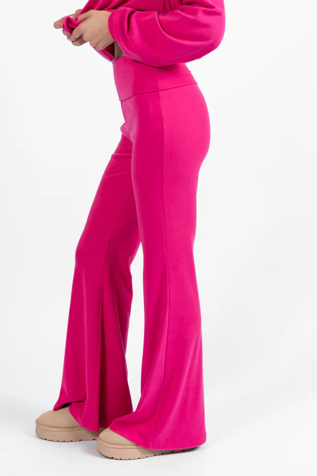 In A Dream Pink Foldover Band Super Soft Flare Pants