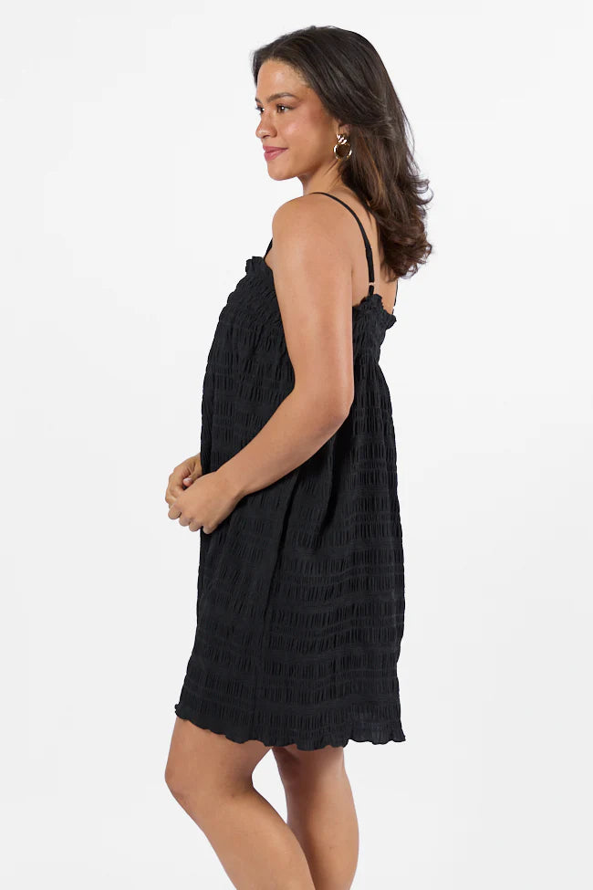 Tidal Tango Black Textured Shift Romper Dress