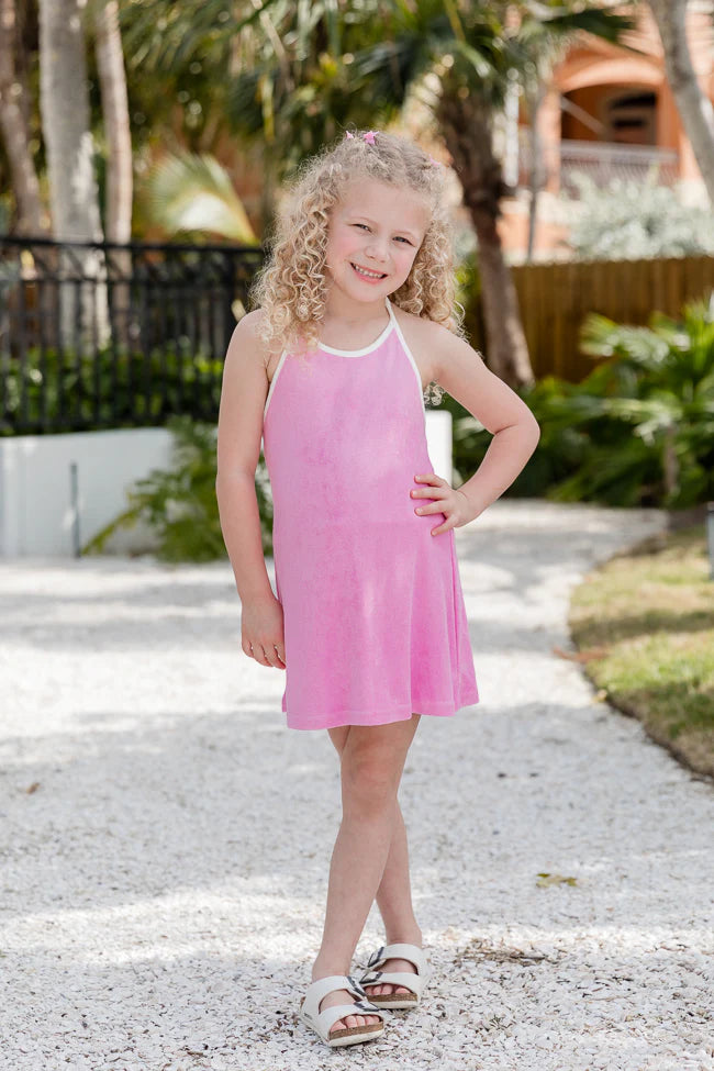 Kid's Reese Pink Terrycloth Halter Dress SALE