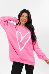 Heart Sketch Pink Oversized Graphic Sweatshirt