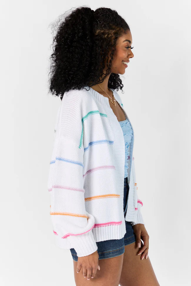 Dream Of Me Ivory Multi Color Trim Cardigan