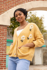 Fields Of Hope Mustard Floral Embroidered Cardigan