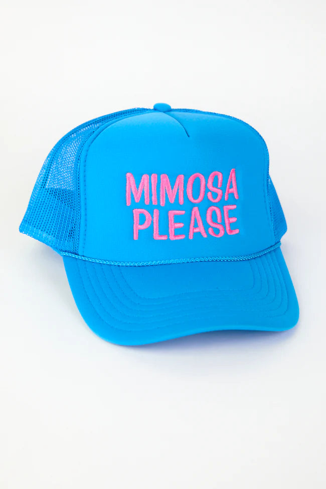 Mimosa Please Neon Blue Trucker Hat