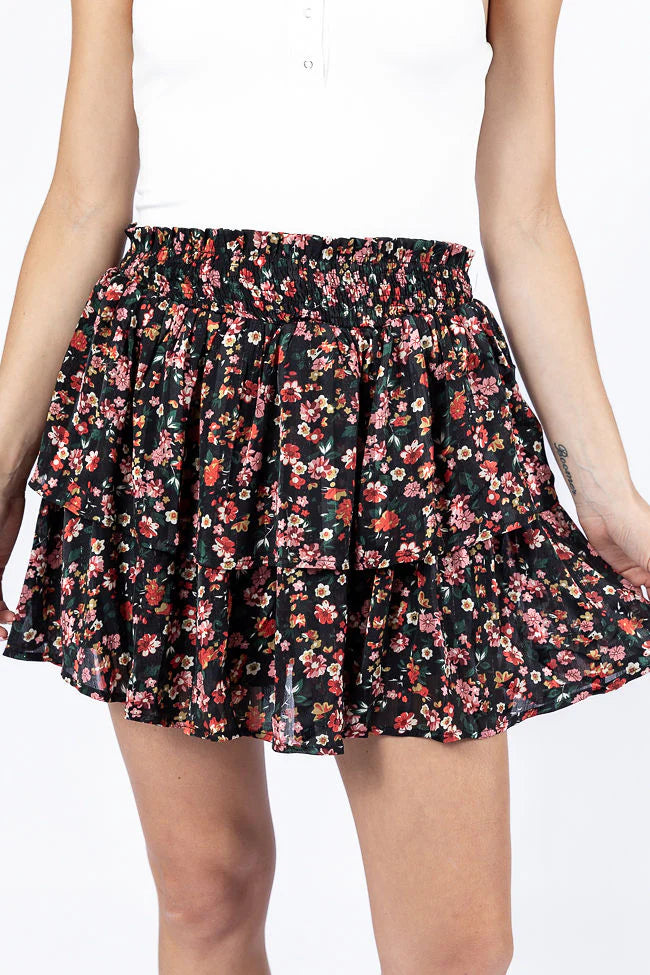 Breezy Black Floral Tiered Skort FINAL SALE