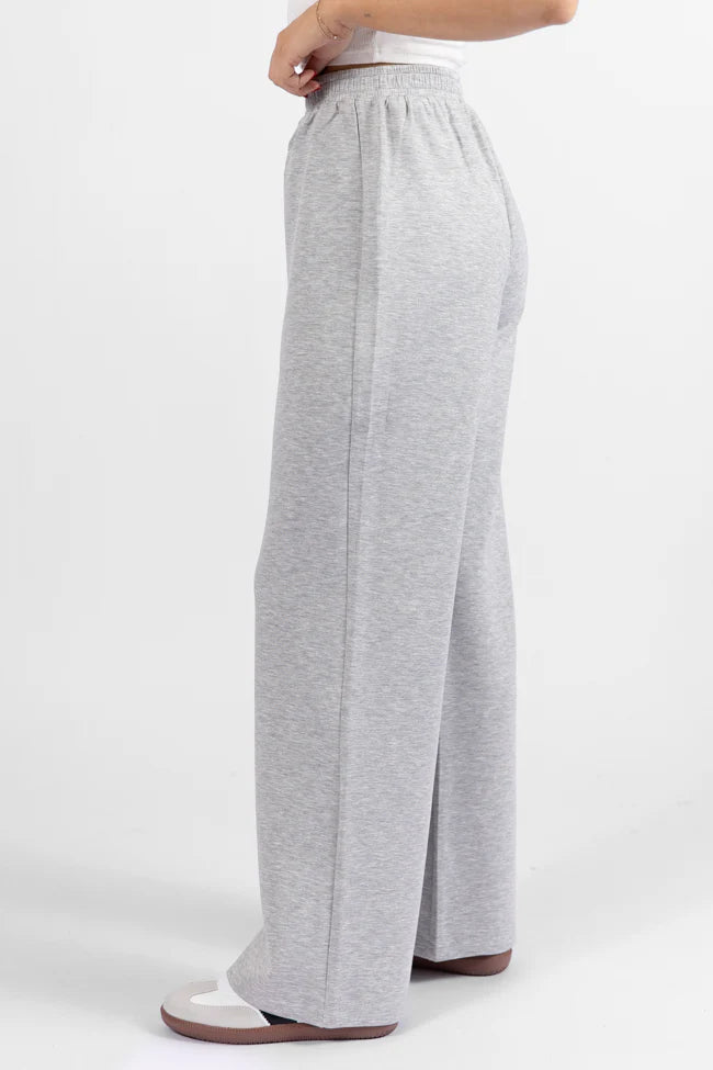 Let's Just Stay Heather Grey Knit Wide Leg Pants