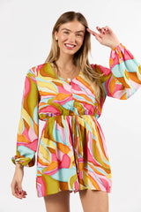 Love Over Fear Multi Print Long Sleeve Wrap Romper