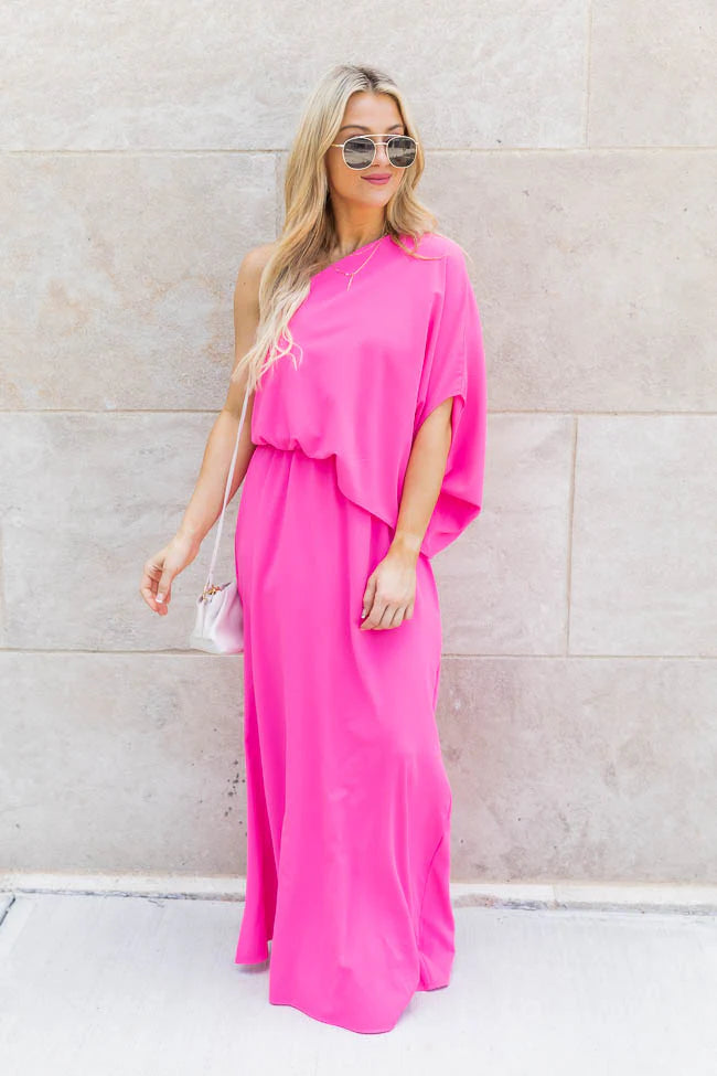 Found My Forever Pink One Shoulder Maxi Dress FINAL SALE