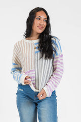 He Loves Me Taupe Multi Stripe Lightweight Sweater