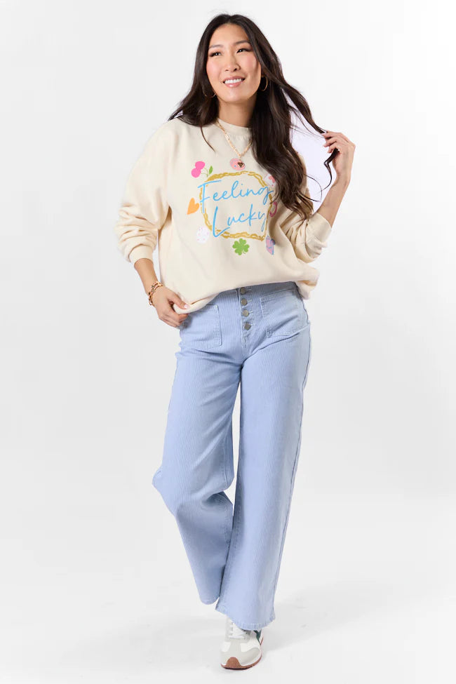 Feeling Lucky Sweet Cream Oversized Graphic Sweatshirt