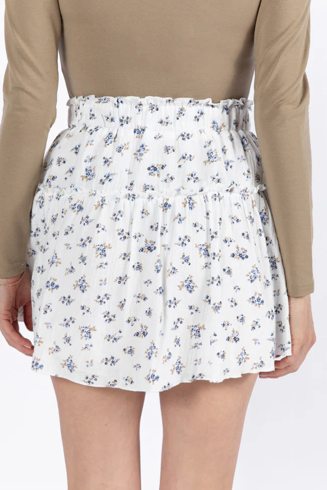 Garden Party Ivory and Blue Floral Print Gauze Skort