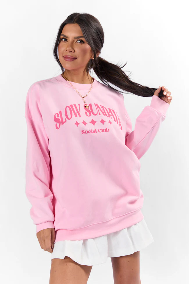 Slow Sundays Light Pink Oversized Graphic Sweatshirt