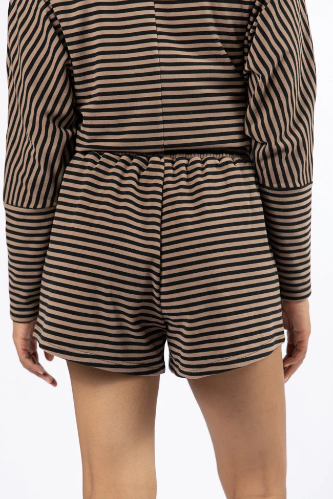 No Complaints Mocha and Black Striped Shorts SALE