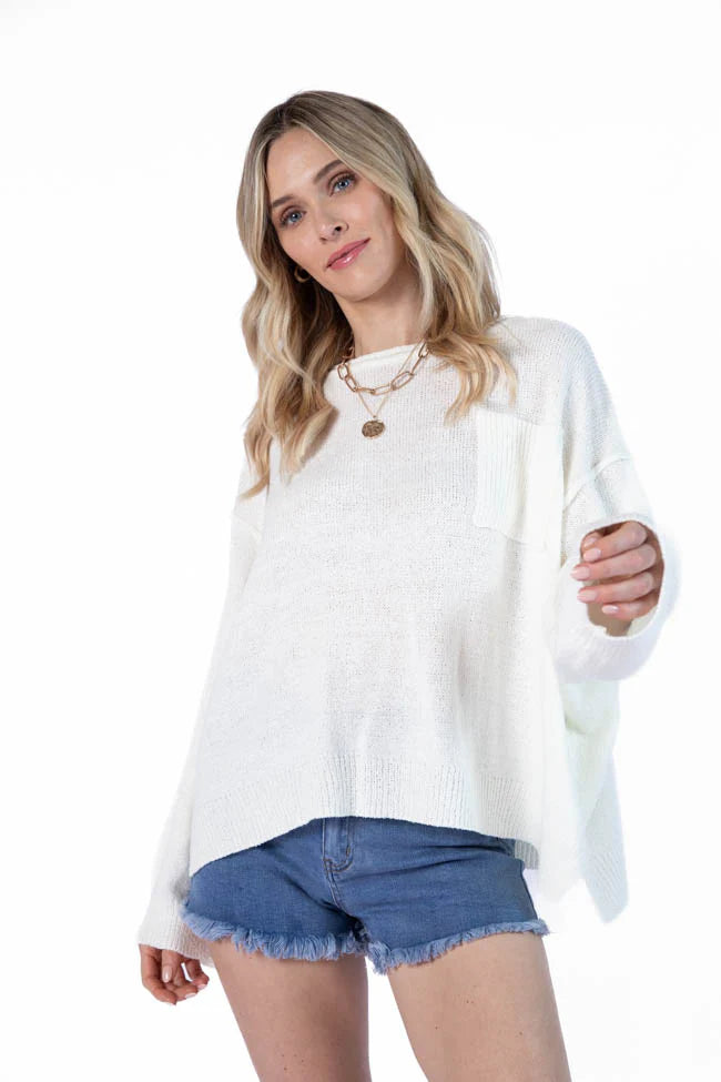 Tell Me Everything Ivory Oversized Pocketed Light Weight Sweater