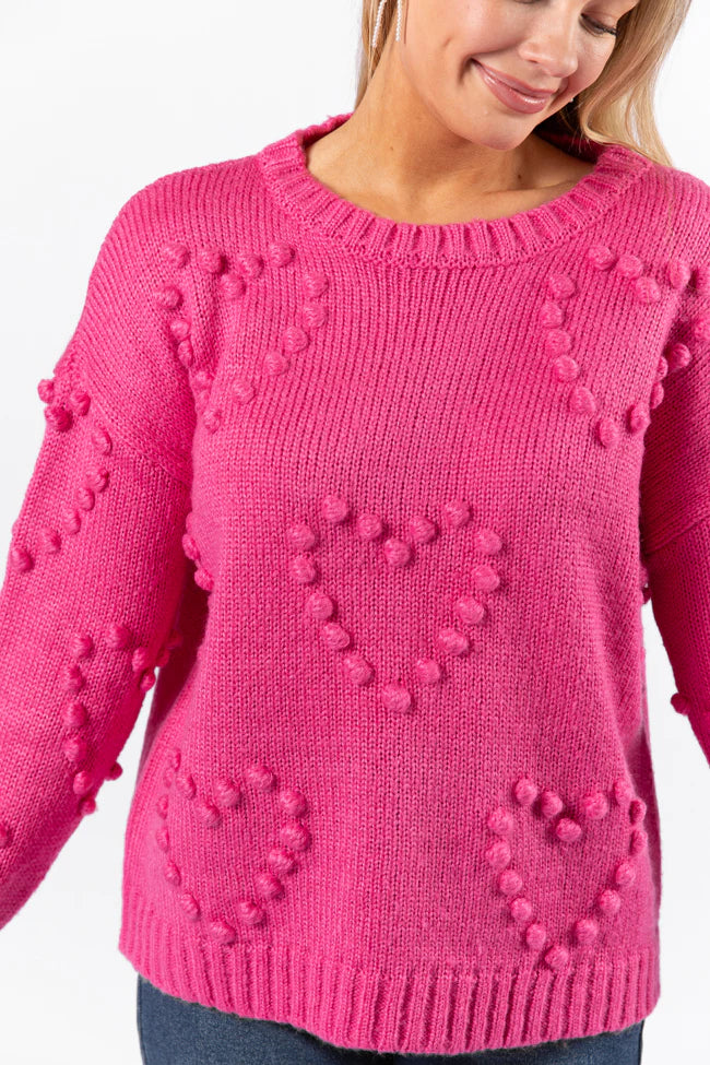 Adore You Hot Pink Oversized Heart Pom Sweater FINAL SALE