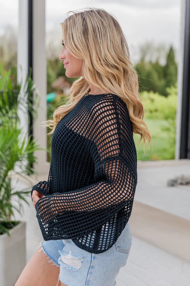 At Your Fingertips Black Open Knit Sweater SALE