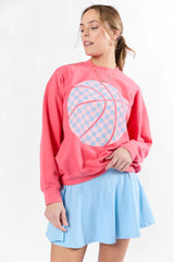 Basketball Checkered Light Red Graphic Sweatshirt