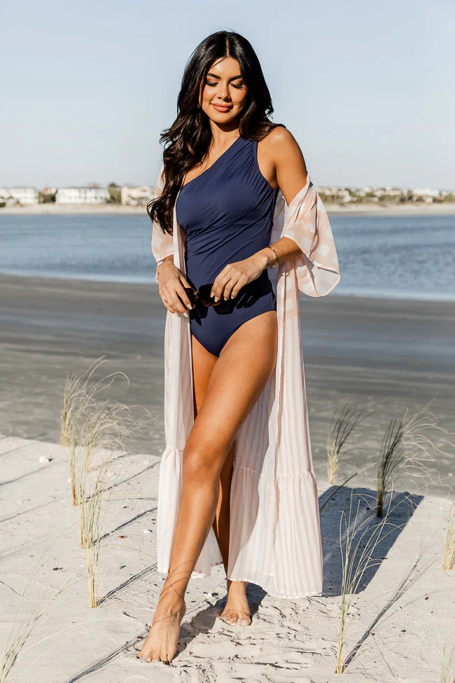 Find Me Poolside Navy One Shoulder Swimsuit FINAL SALE