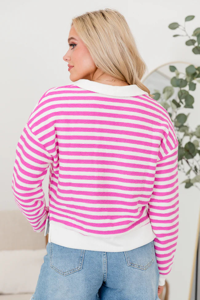 Line Up Pink Striped Collared Sweater SALE