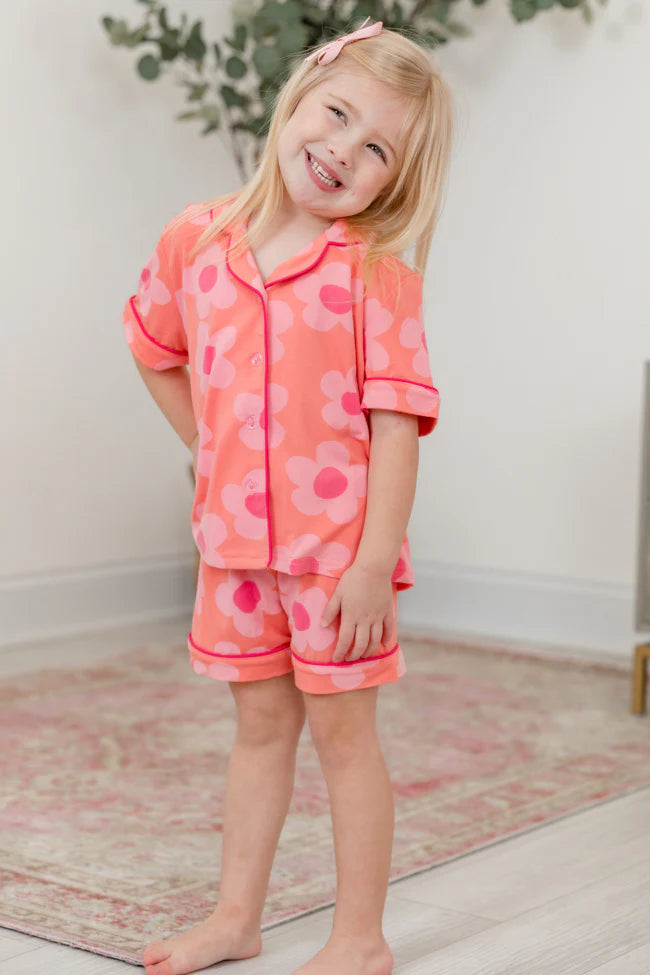 Kid's Good To Get Away Orange and Pink Floral Pajama Set SALE