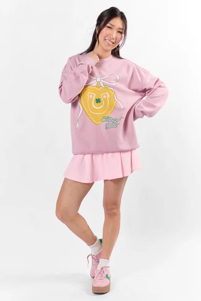 Heart of Gold Mauve Oversized Graphic Sweatshirt