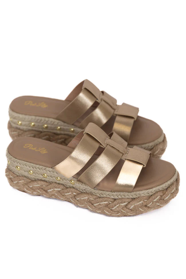 Sidney Gold Distress Slip-on Platform Sandals SALE