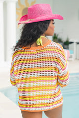 Chasing Rainbows Pink Multicolor Crochet Sweater FINAL SALE