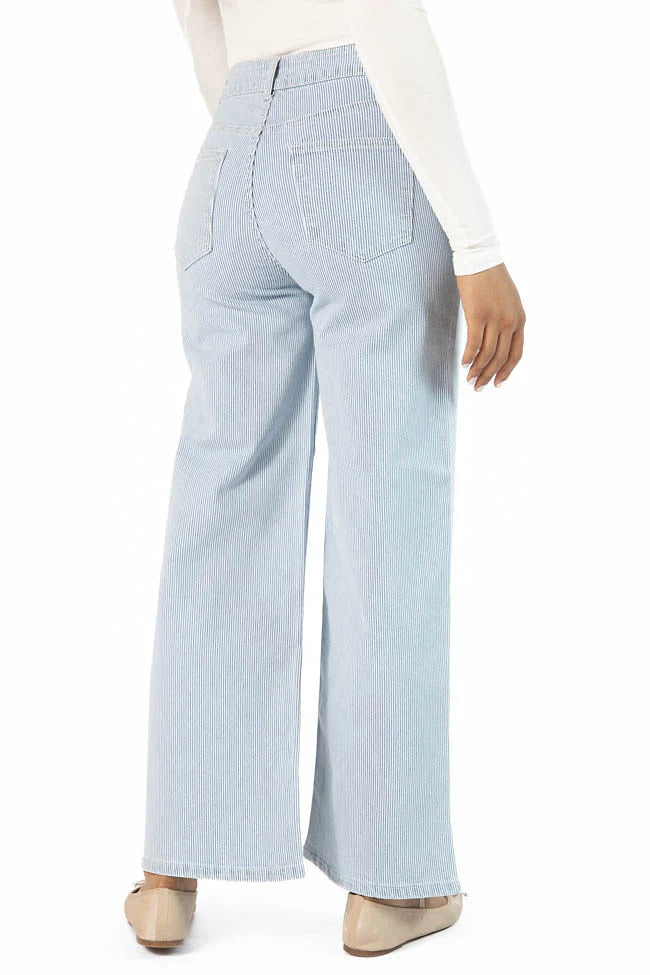 Sutton Striped Wide Leg Patch Pocket Jeans