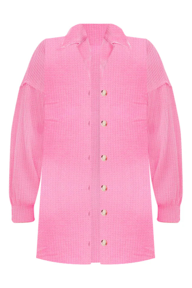 Need A Little More Hot Pink Waffle Shacket FINAL SALE