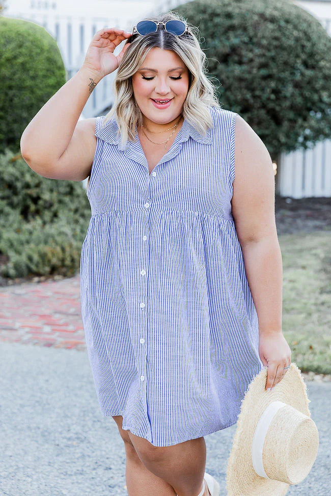 A Little Prep In My Step Blue Stripe Collar Button Up Mini Dress FINAL SALE