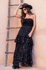 California Dreaming Black Flower Tulle Maxi Skirt FINAL SALE