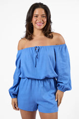 Deep Dive Blue Off The Shoulder Shorts Set