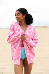 Better Believe It Pink Floral Print Terry Cloth Cardigan