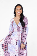 Falling Petals Purple Patchwork Printed Maxi Dress